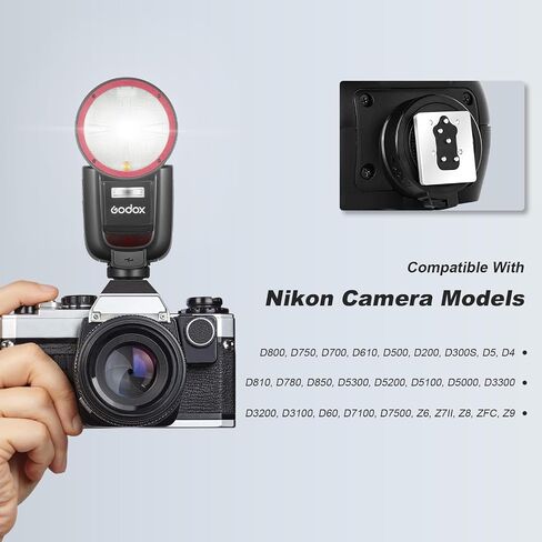 Godox V1 Pro N U Flash for Nikon, Godox V1 PRON with AKR1 Accessory Kit 2980mAh 76W Battery 500 Full Power Flashes TTL 1/8000s HSS 1.3s Recycle Time 2.4G Wireless in Saudi Arabia