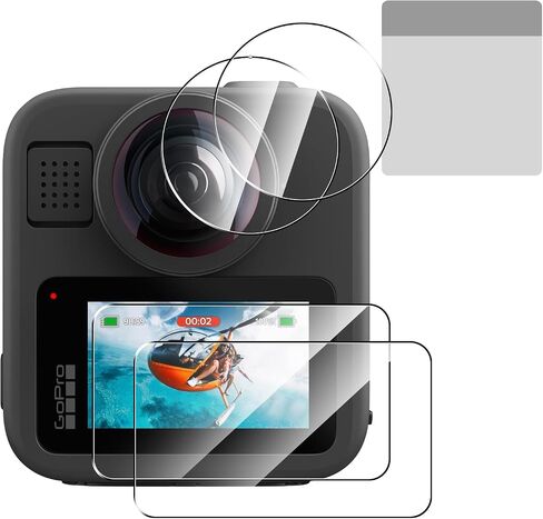2 Pack Compatible with GoPro MAX 2 Screen Protector + 2 Pack Camera Lens Protector,Full Coverage 9H Tempered Glass Film,HD Clear Scratch Resistant for GoPro MAX2 Accessories in Kuwait