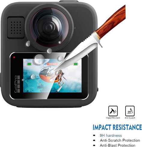 2 Pack Compatible with GoPro MAX 2 Screen Protector + 2 Pack Camera Lens Protector,Full Coverage 9H Tempered Glass Film,HD Clear Scratch Resistant for GoPro MAX2 Accessories in Kuwait