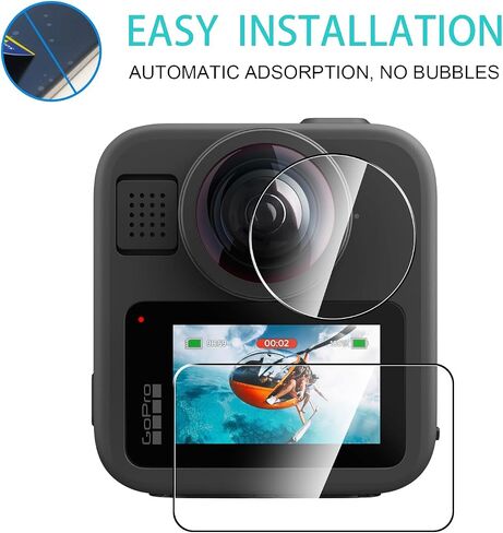 2 Pack Compatible with GoPro MAX 2 Screen Protector + 2 Pack Camera Lens Protector,Full Coverage 9H Tempered Glass Film,HD Clear Scratch Resistant for GoPro MAX2 Accessories in Kuwait