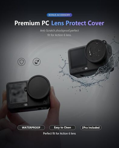 iDaPro Screen Protector+ Lens Protector for DJI Action 6, 9H Tempered Glass | 2 Full Sets + Lens Caps + ABS Box. 9H Hardness, Anti-Scratch, Anti-Bubble, HD Clarity, Anti-Fingerprint, Easy Install in Kuwait