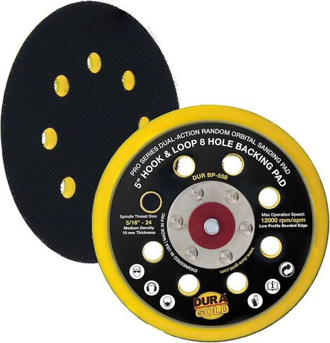 Dura-Gold Pro Series 5" Hook & Loop DA Backing Plate Pad - Low Profile Edge, Medium Density, Dual-Action Random Orbital Sanding Pad, 5/16" - 24 Threads - For Sander Polisher Auto Woodworking Sandpaper in Kuwait