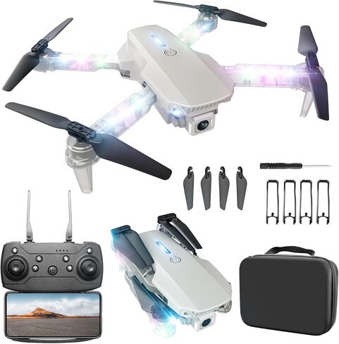 BEZGAR LED Lights Drone with Camera for Adults and Kids Beginners, White | Drone with Camera 1080P HD, Foldable Drones for Kids RC Quadcopter with One Key Take Off 3D Flips, 2 Batteries, Toys for Boys in Saudi Arabia