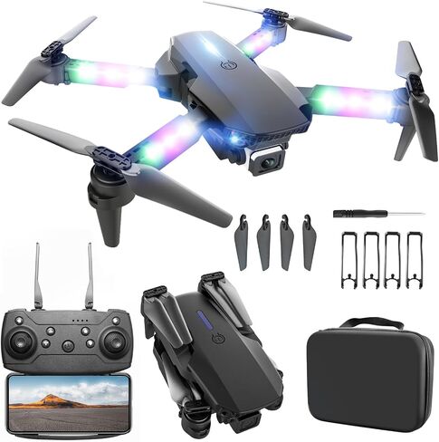 BEZGAR LED Lights Drone with Camera for Adults and Kids Beginners, White | Drone with Camera 1080P HD, Foldable Drones for Kids RC Quadcopter with One Key Take Off 3D Flips, 2 Batteries, Toys for Boys in Saudi Arabia