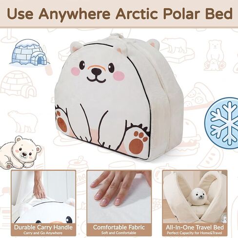 Portable Toddler Bed Folding Toddlers Floor Beds for Kids Foldable Soft Foam Travel Bed for Baby, Washable Cover Toddler Cot with Safety Rail for Travel, Home/Travel (Polar Bear) in Kuwait