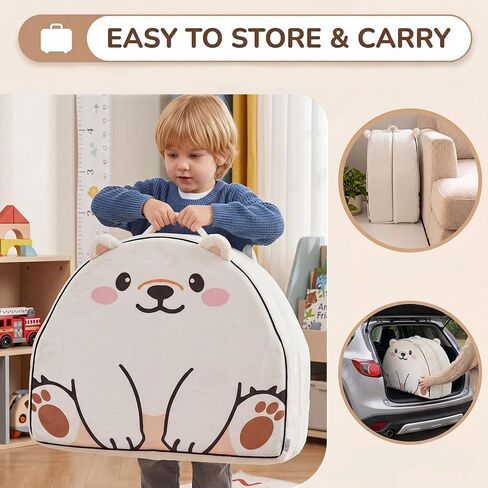 Portable Toddler Bed Folding Toddlers Floor Beds for Kids Foldable Soft Foam Travel Bed for Baby, Washable Cover Toddler Cot with Safety Rail for Travel, Home/Travel (Polar Bear) in Kuwait