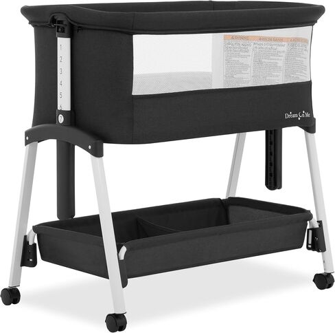 Dream On Me Calypso Bedside Bassinet, 7-Level Height Adjustable with Smooth Lockable Wheels, Portable Crib for Baby 0-5M, Aluminum Frame, Dual-Zone Storage Basket, Foldable with Travel Bag-Gray in Saudi Arabia