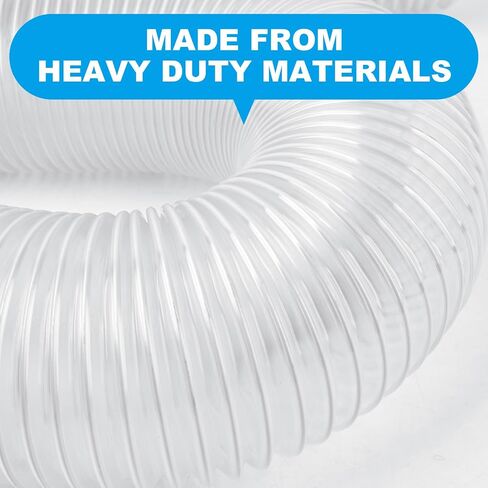 4" x 50' Heavy PVC Dust Collection Hose, Flexible Clear Debris and Fume Collector With Stainless Steel Clamps for 4" Ports, Ideal for Shop Vacuums in Kuwait