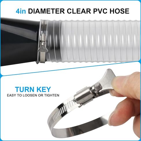 4" x 50' Heavy PVC Dust Collection Hose, Flexible Clear Debris and Fume Collector With Stainless Steel Clamps for 4" Ports, Ideal for Shop Vacuums in Kuwait