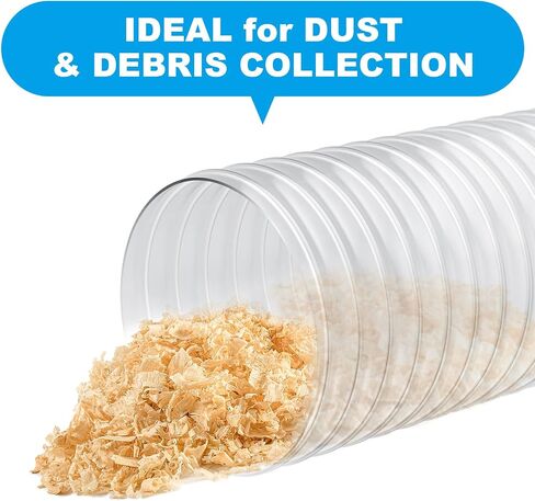 4" x 50' Heavy PVC Dust Collection Hose, Flexible Clear Debris and Fume Collector With Stainless Steel Clamps for 4" Ports, Ideal for Shop Vacuums in Kuwait