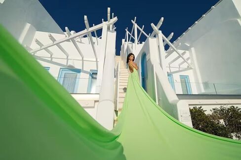 Mint Green Long Tail Flying Dress for Women's Wedding, Maternity Photoshoot Santorini Flying Dress for Photoshoot | Long Tail Satin Dress in Kuwait
