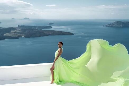 Mint Green Long Tail Flying Dress for Women's Wedding, Maternity Photoshoot Santorini Flying Dress for Photoshoot | Long Tail Satin Dress in Kuwait