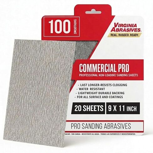 Sandpaper Sheets Commercial Pro, 220 Grit, Very Fine, 9" x 11", 20 Pack | Wet Dry Sanding Sheets for Wood, Metal, Paint & Coatings, Lightweight Durable Backing, Premium, Resists Clogging in Saudi Arabia