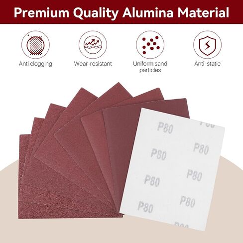 120 Pcs 1/4 Sheet Sandpaper, 4.5" x 5.5" Hook and Loop Palm Sander Sanding Paper, 15 pcs of Each Grit 60, 80, 120, 150, 180, 240, 400, 600 Sanding Sheets Assortment for Wood Metal in Kuwait