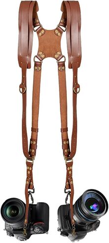 Jumyee Double Camera Harness for 2 Cameras, Adjustable Dual Shoulder Leather Camera Strap for DSLR/SLR in Kuwait