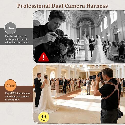 Jumyee Double Camera Harness for 2 Cameras, Adjustable Dual Shoulder Leather Camera Strap for DSLR/SLR in Kuwait