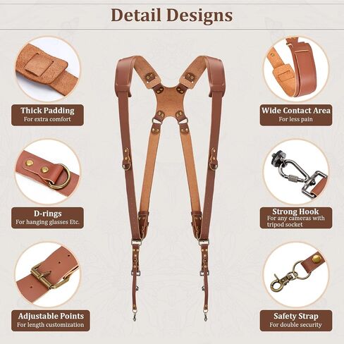 Jumyee Double Camera Harness for 2 Cameras, Adjustable Dual Shoulder Leather Camera Strap for DSLR/SLR in Kuwait