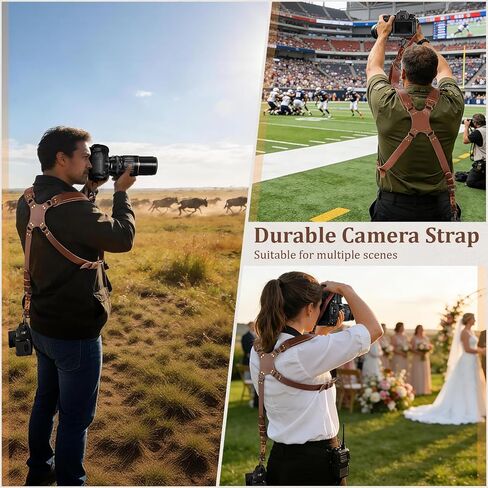 Jumyee Double Camera Harness for 2 Cameras, Adjustable Dual Shoulder Leather Camera Strap for DSLR/SLR in Kuwait