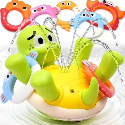 Sizobi Baby Bath Toys,Pool Water Bath Toy for Kids Ages 1-3,Water Table Toy | Rechargeable Turtle Bath Toy Sprinkler for Toddler with 5 Rings, Bathtub Fountain Spray Toy,Outdoor Birthday Gifts,Boys Girls in Kuwait