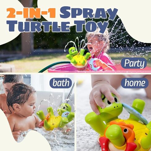 Sizobi Baby Bath Toys,Pool Water Bath Toy for Kids Ages 1-3,Water Table Toy | Rechargeable Turtle Bath Toy Sprinkler for Toddler with 5 Rings, Bathtub Fountain Spray Toy,Outdoor Birthday Gifts,Boys Girls in Kuwait