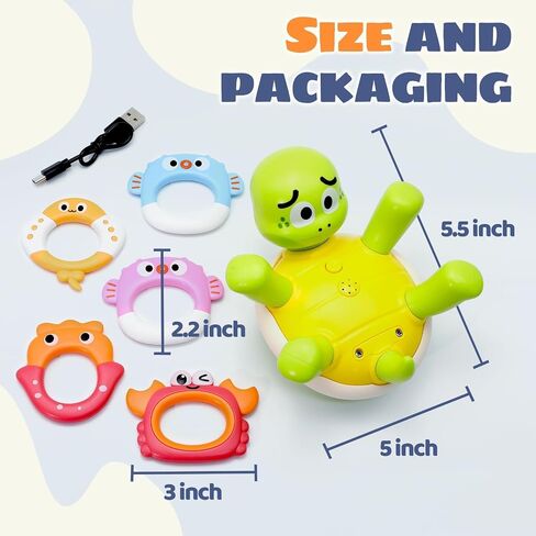 Sizobi Baby Bath Toys,Pool Water Bath Toy for Kids Ages 1-3,Water Table Toy | Rechargeable Turtle Bath Toy Sprinkler for Toddler with 5 Rings, Bathtub Fountain Spray Toy,Outdoor Birthday Gifts,Boys Girls in Kuwait