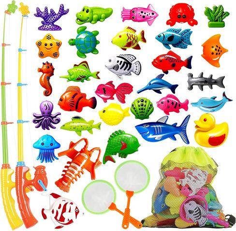 Goody King Magnetic Fishing Game Pool Party Pole Rod Net - Bathtub Outdoor Indoor Carnival Party Water Table Fish Toys Age 3-5 6 4-8 (Large) in Kuwait