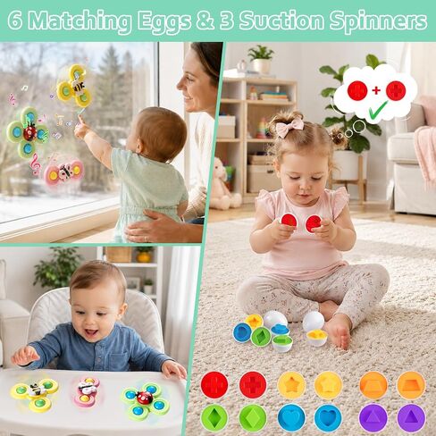 Plunack Montessori Baby Toys 6 in 1 Sensory Developmental Learning Set | Stacking Blocks, Rings, Pull String, Suction Cup Spinner, Matching Eggs & Sensory Bin, BPA-Free, Infant Developmental Skills in Saudi Arabia