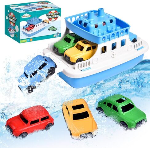 Ferry Bath Toy with Mini Cars, Floating Toy Boat & Slide-Out Ramp Water Play Set for Bath, Pool & Beach, Ages 3+ in Kuwait