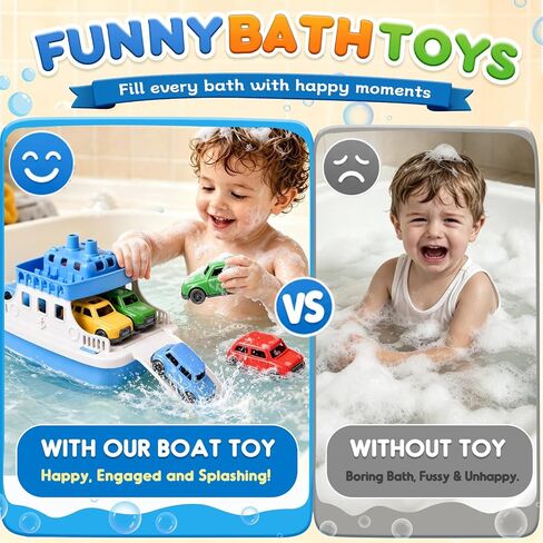 Ferry Bath Toy with Mini Cars, Floating Toy Boat & Slide-Out Ramp Water Play Set for Bath, Pool & Beach, Ages 3+ in Kuwait