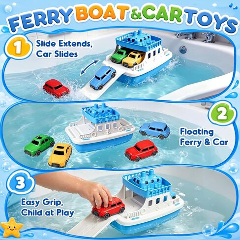 Ferry Bath Toy with Mini Cars, Floating Toy Boat & Slide-Out Ramp Water Play Set for Bath, Pool & Beach, Ages 3+ in Kuwait