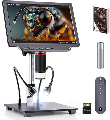 4K Digital Microscope - 2000X Magnification, 8" Coin Microscope with 52MP Camera Sensor, Microscope for Adults for Soldering, Full Coin Observation, 64GB TF Card & Coin Guidebook Included in Kuwait