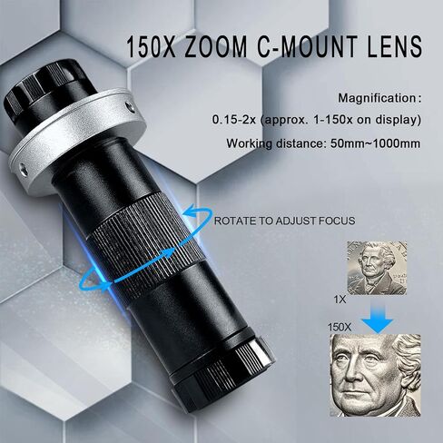 NICE-POWER Digital Microscope with Metal Base, 48MP 1080P HDMI/USB Industrial Magnifier, 150X Ultra-Precise Focusing Lens, LED Ring Light, Microscopes for Observation/Soldering/Electronic Repairs in Kuwait
