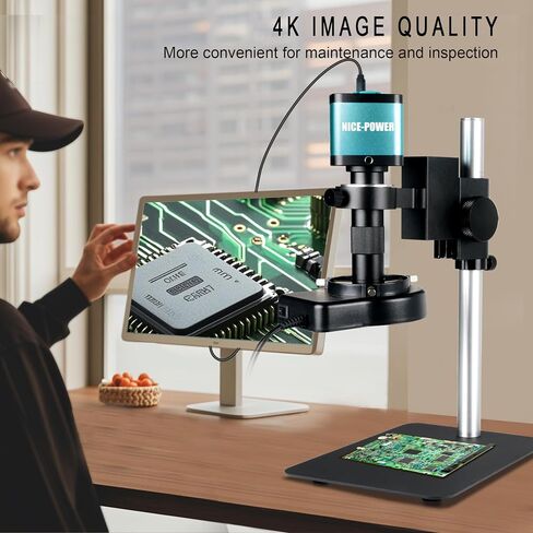 NICE-POWER Digital Microscope with Metal Base, 48MP 1080P HDMI/USB Industrial Magnifier, 150X Ultra-Precise Focusing Lens, LED Ring Light, Microscopes for Observation/Soldering/Electronic Repairs in Kuwait