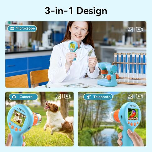 APEXEL 800X Handheld Digital Microscope with 2" IPS Screen, Photo & Video Portable Microscope with Adjustable Lights (Including SD Card & Slides) in Kuwait