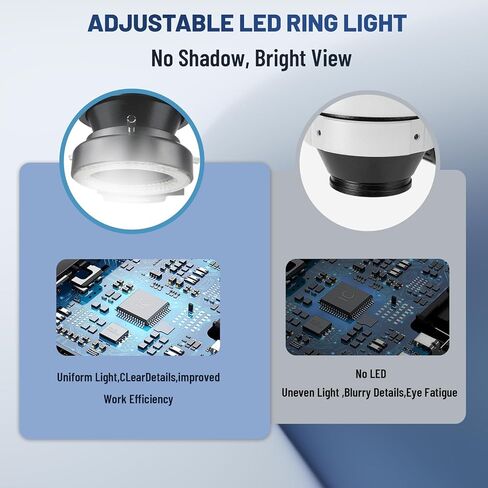 Stereo Microscope,Binocular Microscope，with 56-Bulb LED Ring Light,6X-45X Magnification,WF10X Eyepieces,0.6X-4.5X Zoom Objective in Kuwait