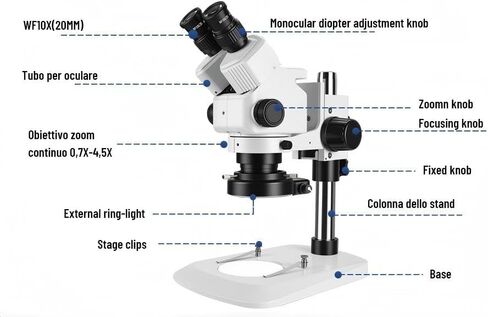 Stereo Microscope,Binocular Microscope，with 56-Bulb LED Ring Light,6X-45X Magnification,WF10X Eyepieces,0.6X-4.5X Zoom Objective in Kuwait