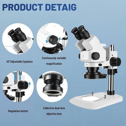 Stereo Microscope,Binocular Microscope，with 56-Bulb LED Ring Light,6X-45X Magnification,WF10X Eyepieces,0.6X-4.5X Zoom Objective in Kuwait