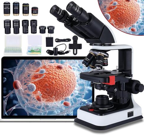 Herwicm 40X-2500X Microscope Laboratory Microscope for Adults with LED, Double 3D Mechanical Stage, Abbe Spotting Scope for Students Children Adults Laboratory Education Science Doppelt Tisch in Kuwait