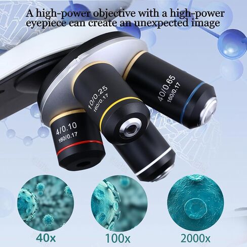 Herwicm 40X-2500X Microscope Laboratory Microscope for Adults with LED, Double 3D Mechanical Stage, Abbe Spotting Scope for Students Children Adults Laboratory Education Science Doppelt Tisch in Kuwait