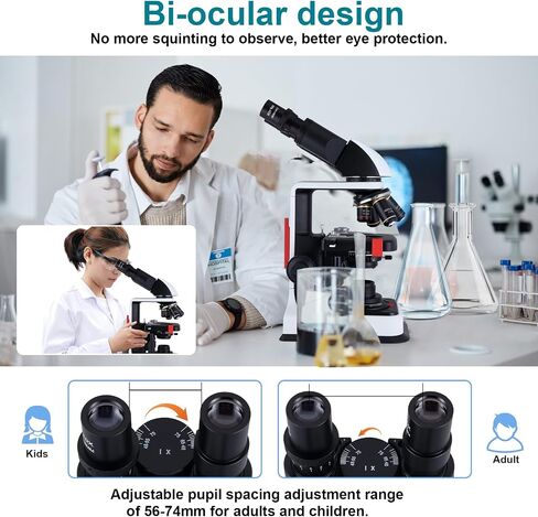 Herwicm 40X-2500X Microscope Laboratory Microscope for Adults with LED, Double 3D Mechanical Stage, Abbe Spotting Scope for Students Children Adults Laboratory Education Science Doppelt Tisch in Kuwait