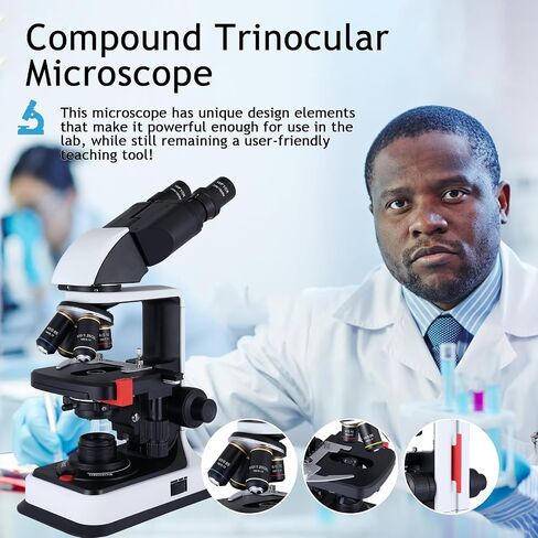 Herwicm 40X-2500X Microscope Laboratory Microscope for Adults with LED, Double 3D Mechanical Stage, Abbe Spotting Scope for Students Children Adults Laboratory Education Science Doppelt Tisch in Kuwait