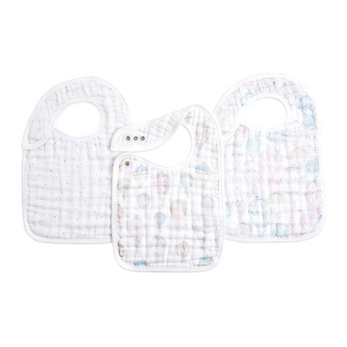 aden + anais 100% Cotton Muslin Snap Bib – Super Absorbent, Soft 3-Layer Baby Bib for Boys & Girls with Adjustable Snap-Closure for Teething, Eating, Drooling, 3-Pack, Above the Clouds in Kuwait