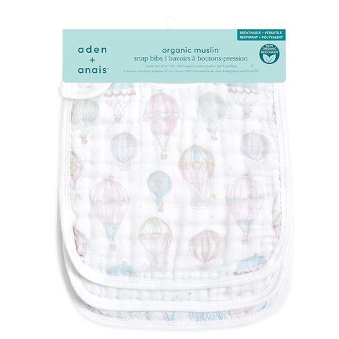 aden + anais 100% Cotton Muslin Snap Bib – Super Absorbent, Soft 3-Layer Baby Bib for Boys & Girls with Adjustable Snap-Closure for Teething, Eating, Drooling, 3-Pack, Above the Clouds in Kuwait