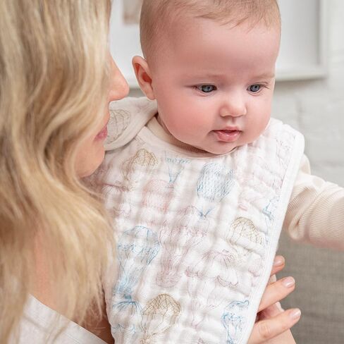aden + anais 100% Cotton Muslin Snap Bib – Super Absorbent, Soft 3-Layer Baby Bib for Boys & Girls with Adjustable Snap-Closure for Teething, Eating, Drooling, 3-Pack, Above the Clouds in Kuwait