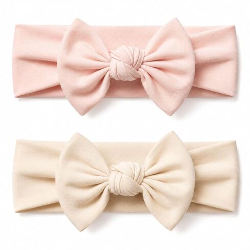 Baby Girl Headbands-Infant,Toddler Cotton Handmade Hairbands with Bows Child Hair Accessories (2, Powder Pink- Light Beige, 3-36 Month) in Saudi Arabia