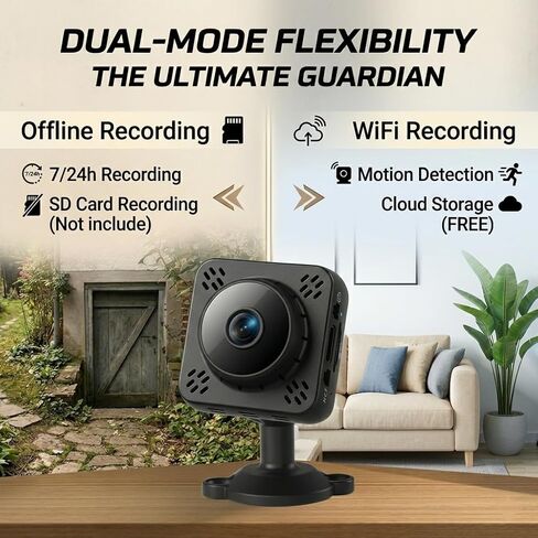 Shibet Hidden Camera, Mini Nanny Cam Wireless with Free Cloud, 2K HD Security Camera WiFi/Offline Recording, Motion Detection & Night Vision for Pet/Baby Monitor with Magnetic Mount in Kuwait