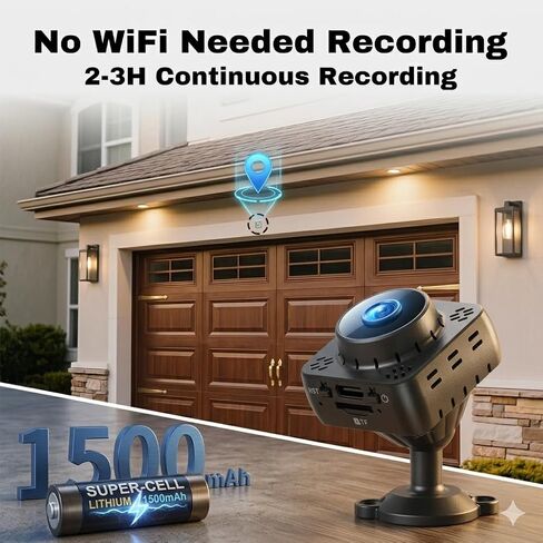 Shibet Hidden Camera, Mini Nanny Cam Wireless with Free Cloud, 2K HD Security Camera WiFi/Offline Recording, Motion Detection & Night Vision for Pet/Baby Monitor with Magnetic Mount in Kuwait