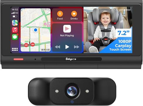 Babyvue BV6 Wireless Baby Car Camera Fast Setup, No Wiring Car Baby Monitor | HD1080P, Auto IR Night Vision, 5.2" Display, Mirror Image, Brightness Adjustable, 3X Zoom, for Kids Rear Seat Safety in Kuwait