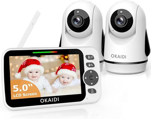 OKAIDI 5" Screen Pan-Tilt-Zoom Video Baby Monitor with Camera and Audio | Baby Monitor No WiFi, 30H Battery, 1000ft Range Baby Camera, Night Vision, 2-Way Talk, ECO Mode, Temperature, 8 Lullabies in Kuwait