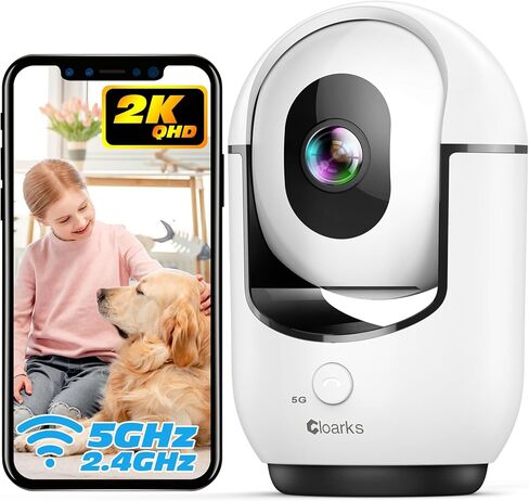 Cloarks 2K Indoor Camera, 5/2.4 GHz WiFi Pan/Tilt Security Camera with AI Motion Detection, One-Click Call for Baby Monitor, Wired Pet Camera with 2-Way Audio, 24/7, Siren Alarm, TF/Cloud Storage in Kuwait